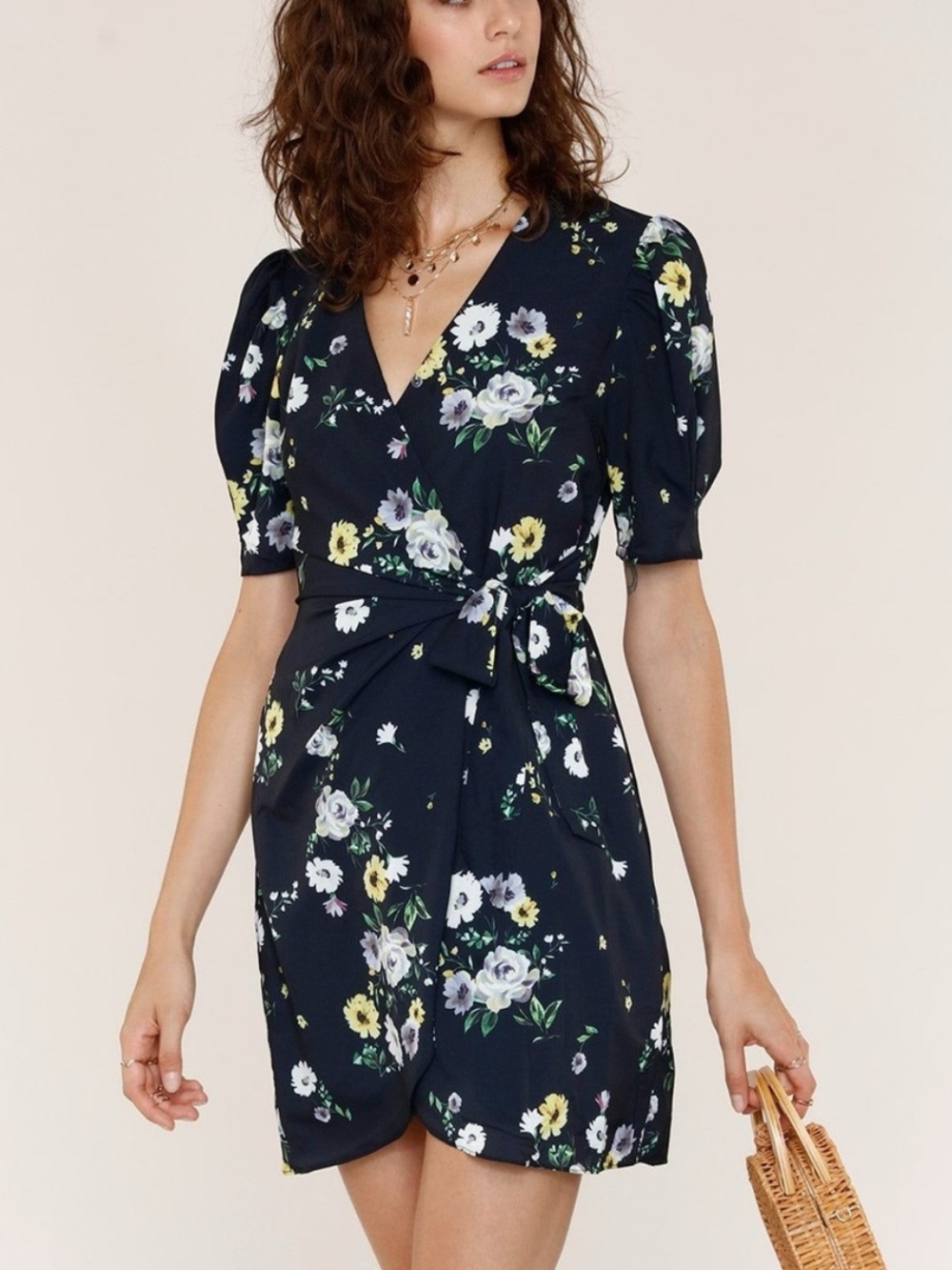 Heartloom Cheri Floral Wrap Dress Tie Waist Short Sleeve Size XS 6119